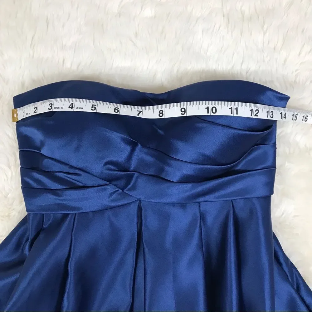 BILL LEVKOFF Navy Blue Strapless Satin Dress Short Bridesmaid‎ Formal Size 0